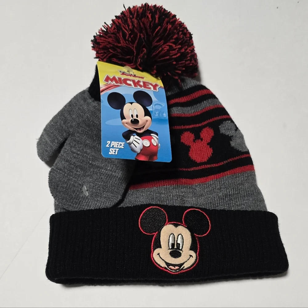 Mouse Kids Winter Hat and Glove Set - Black and Red, Size 2T - 5T - Picture 1 of 6